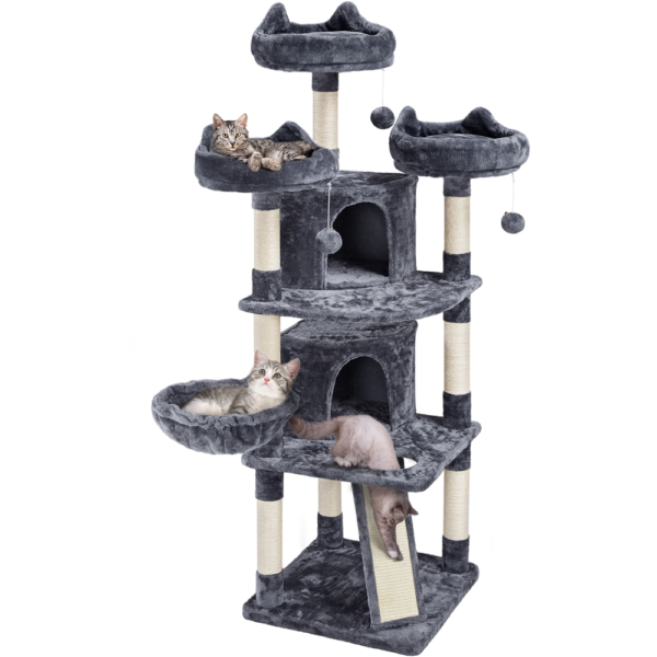 Easyfashion Large Cat Tree Plush Tower with Caves Condos Platforms Scratching Board Dark Gray c5b35108 15a1 4967 93e3 adf729c29d97.c182f61e86e903f10f55c309e601d697