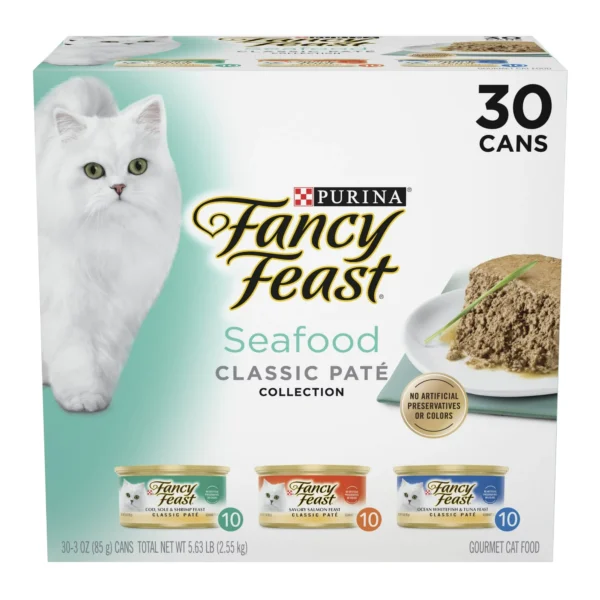 Purina Fancy Feast Wet Cat Food Seafood Classic Pate Collection Grain Free Variety Pack 3 oz Cans 30 Pack 592da2fd 7f70 4a4a 87e9 49a17423dfc5.0f72cf38d15a311aacfdfa0b6e27663b