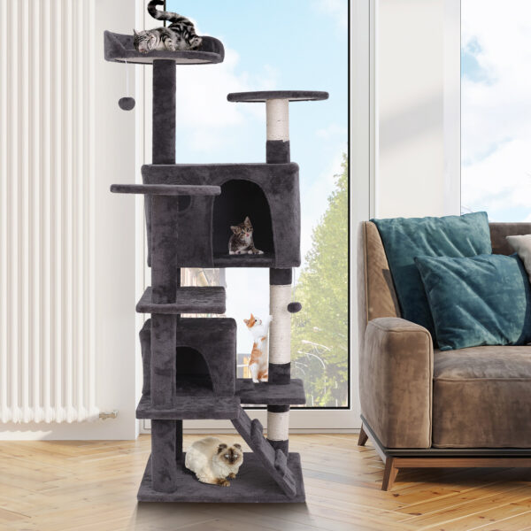 ZENSTYLE 55 in Cat Tree Condo Scratching Post Tower Dark Gray 32c92e1d 091d 4c57 b75b 6a30ecacdfe1.11e2b1f907105f21d9cf6caefca63fd5