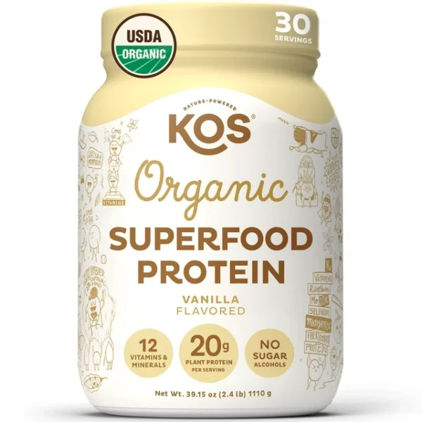 KOS Organic Plant Based Protein Powder Vanilla 20g Protein 2 4lb