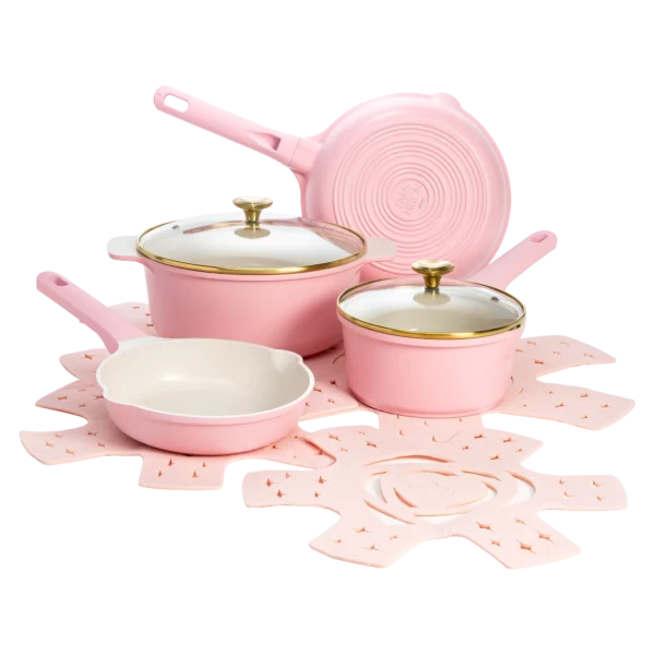 Paris Hilton Clean Ceramic Nonstick Cast Aluminum Cookware Set with Heart Shaped Lid Knobs Pink 692ea1d6 2e30 4ab9 ae12 376e87599803.1321d2bee793fefafa1fa7689da948f1