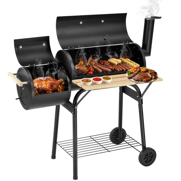 Segmart Charcoal Grill with Offset Smoker Side Table Portable Outdoor Camping Barrel BBQ Oven with Wheels Black 92a99cb3 ca73 4a06 937b 39b6fe56e0ea.5923ccf10e85da18f04885e677df34c1